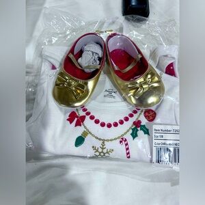 Girls 18 month christmas onesie with red polka dot pants - NWT - gold shoes